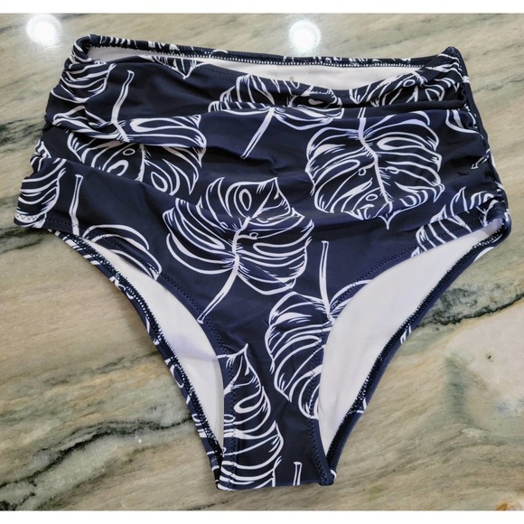 Grace Tempt Bikini Two Piece High Waisted Yellow Navy Blue S - Picture 3 of 8